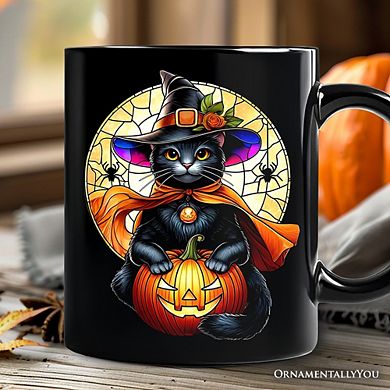 Enchanted Cat Witch Stained Glass Style Mug, Halloween Themed Gift