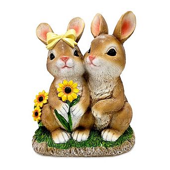 Bunny Embrace Garden Statue, 8" Hugging Rabbit Couple Figurine Outdoor Decor