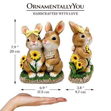 Bunny Embrace Garden Statue, 8" Hugging Rabbit Couple Figurine Outdoor Decor