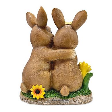 Bunny Embrace Garden Statue, 8" Hugging Rabbit Couple Figurine Outdoor Decor