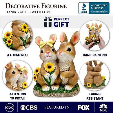 Bunny Embrace Garden Statue, 8" Hugging Rabbit Couple Figurine Outdoor Decor