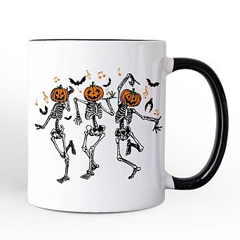 Dancing Skeletons with Pumpkin Head Mug, Dry Bones Come Alive Halloween Fun Gift