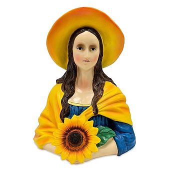 Mona Lisa Sunflower Guardian Art Sculpture Figurine, 7" Garden Statue Leonardo Da Vinci
