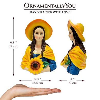 Mona Lisa Sunflower Guardian Art Sculpture Figurine, 7" Garden Statue Leonardo Da Vinci