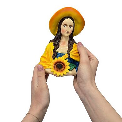 Mona Lisa Sunflower Guardian Art Sculpture Figurine, 7" Garden Statue Leonardo Da Vinci