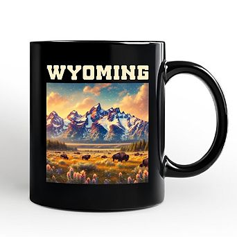 Majestic Wyoming State Prairie Mug, Grand Teton Bison Gift and Western Landscape Souvenir