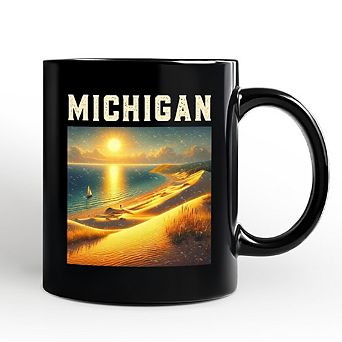 Scenic Michigan State Sleeping Bear Dunes Mug, Great Lakes Sunset Gift and Coastal Souvenir