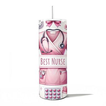 Pink Nurse Life 20oz Tumbler With Stainless Steel Straw, Medical Worker Appreciation Gift Cup