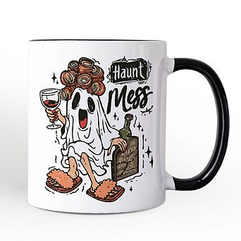 Haunt Mess Wine-Loving Ghost Mug, Funny Halloween Gift with Spooky Ghost and