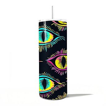 Neon Evil Eye 20oz Tumbler With Lid and Stainless Steel Straw, Colorful Mystical Protection Gift Cup