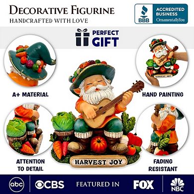 Veggie Farmer Gnome Figurine, 9" Ukulele Playing Vegetable Dwarf Garden Statue