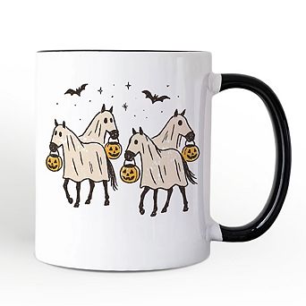Retro Halloween Horse Ghosts Mug, Cute Western Gift with Spooky Vibes and
