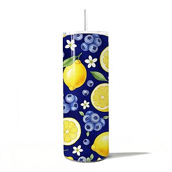 Fresh Lemon and Blueberry Pattern 20oz Tumbler With Lid and Stainless Steel Straw