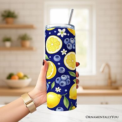 Fresh Lemon and Blueberry Pattern 20oz Tumbler With Lid and Stainless Steel Straw