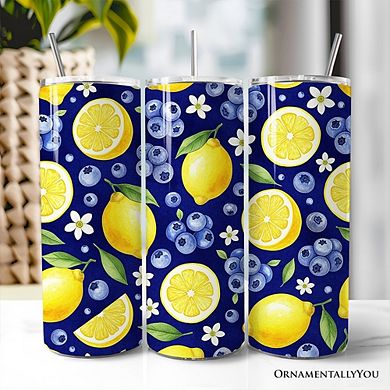 Fresh Lemon and Blueberry Pattern 20oz Tumbler With Lid and Stainless Steel Straw
