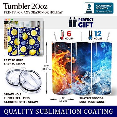 Fresh Lemon and Blueberry Pattern 20oz Tumbler With Lid and Stainless Steel Straw