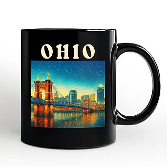 Charming Ohio State Cityscape and Landmark Mug, Cincinnati Night Bridge and Midwest Skyline