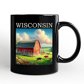 Vintage Wisconsin Farm Landscape Mug, Midwest Red Barn Gift and Countryside Souvenir