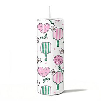 Sporty Coquette Pink Retro Pickleball 20oz Tumbler With Stainless Steel Straw, Valentine Gift