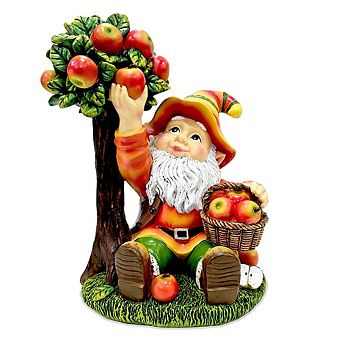 Johnny Apple Gnome Cute Garden Statue, 9" Orchid Picker Whimsical Dwarf Figurine