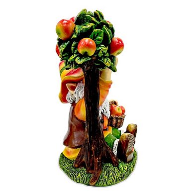 Johnny Apple Gnome Cute Garden Statue, 9" Orchid Picker Whimsical Dwarf Figurine