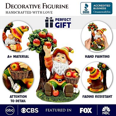 Johnny Apple Gnome Cute Garden Statue, 9" Orchid Picker Whimsical Dwarf Figurine