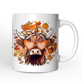 Fall Highland Cow Mug, Messy Bun Howdy Gift with Autumn Vibes and