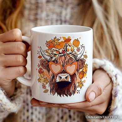 Fall Highland Cow Mug, Messy Bun Howdy Gift with Autumn Vibes and