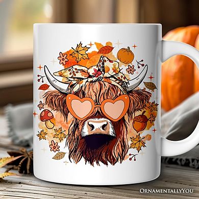 Fall Highland Cow Mug, Messy Bun Howdy Gift with Autumn Vibes and