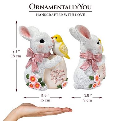 Bunny and Yellow Bird Easter Garden Statue, 7" Spring Rabbit Figurine Outdoor Decor