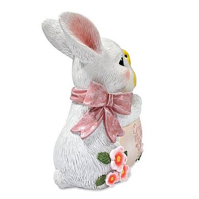 Bunny and Yellow Bird Easter Garden Statue, 7" Spring Rabbit Figurine Outdoor Decor