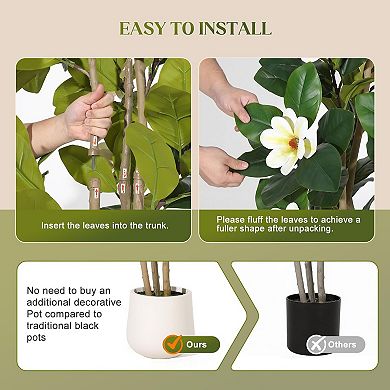 Faux Rubber Tree, Artificial Plants Indoor with Real Touch Leaves and Multi Trunks for Home Decor