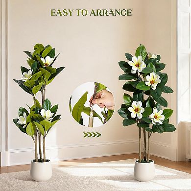 Faux Rubber Tree, Artificial Plants Indoor with Real Touch Leaves and Multi Trunks for Home Decor