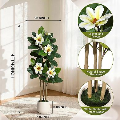 Faux Rubber Tree, Artificial Plants Indoor with Real Touch Leaves and Multi Trunks for Home Decor