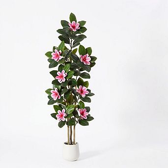 Faux Rubber Tree, Artificial Plants Indoor with Real Touch Leaves and Multi Trunks for Home Decor