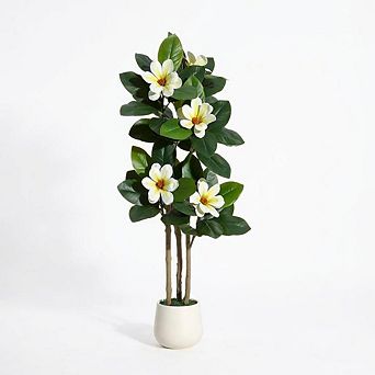 Faux Rubber Tree, Artificial Plants Indoor with Real Touch Leaves and Multi Trunks for Home Decor