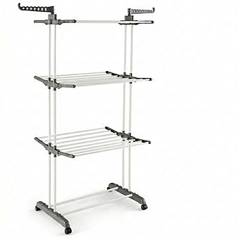 4 tier Clothes Drying Rack with Rotatable Side Wings and Collapsible Shelves-Gray