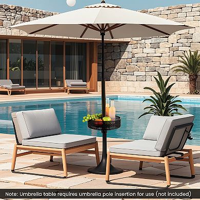 Patio Umbrella Table Tray Adjustable Outdoor Drink Holder with Storage