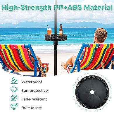 Patio Umbrella Table Tray Adjustable Outdoor Drink Holder with Storage