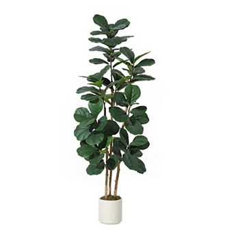 Artificial Fiddle Leaf Fig Tree,Lifelike Fake Tree with Natural Wood Trunk & Leaves for Indoor Home