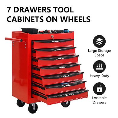 KWPZQEB Rolling Metal Tool Chest with 7 Drawers, 20" Steel Tool Storage Box Organizer