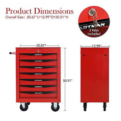 KWPZQEB Rolling Metal Tool Chest with 7 Drawers, 20" Steel Tool Storage Box Organizer