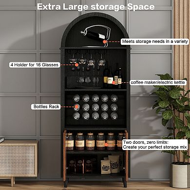 KWPZQEB Farmhouse Arched Bar Cabinet with Wine Rack & Wine Glass Holder for Dining Room