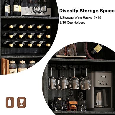 KWPZQEB Farmhouse Arched Bar Cabinet with Wine Rack & Wine Glass Holder for Dining Room