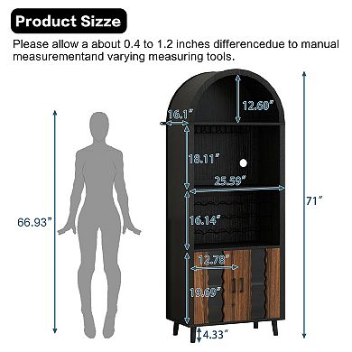 KWPZQEB Farmhouse Arched Bar Cabinet with Wine Rack & Wine Glass Holder for Dining Room