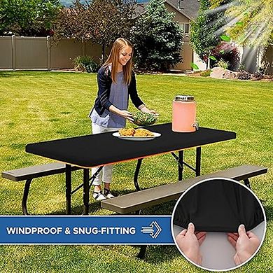 Black Spandex Tablecloth 6-Pack Fitted Stretch Outdoor Picnic Cover