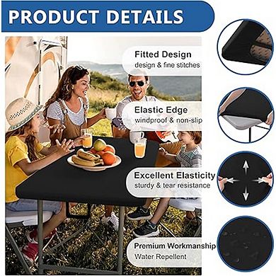 Black Spandex Tablecloth 6-Pack Fitted Stretch Outdoor Picnic Cover