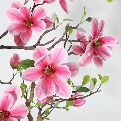 Artificial Magnolia Tree with Soft Pink Blooms,Realistic Silk Floor Plant for Home Office Decor