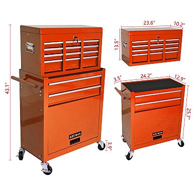 KWPZQEB 8-Drawer Tool Storage Cabinet with Wheels, Steel Portable Tool Box for Garage, Warehouse