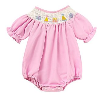 Baby Girl Smocked Embroidered Romper,Bishop Sleeve Ruffle Bodysuit for Party & Photoshoot